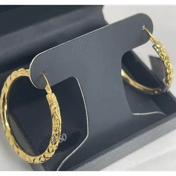 14K Gold Over Resin Hoop Diamond Cut Earrings Style Stunning Trendy Fashion NEW
